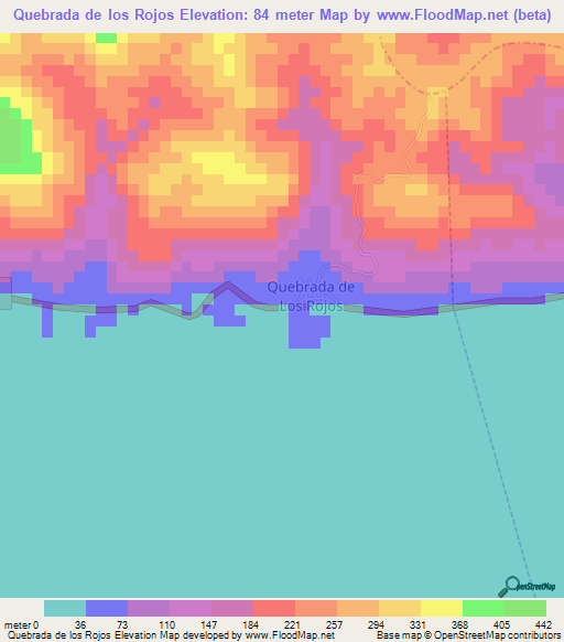 Quebrada de los Rojos,Venezuela Elevation Map