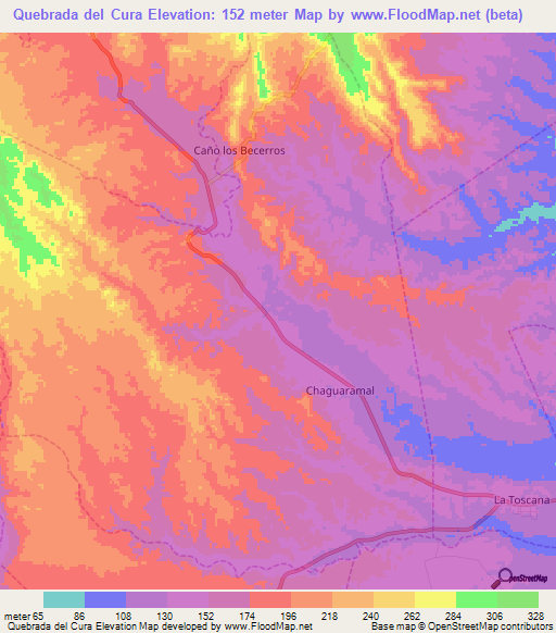 Quebrada del Cura,Venezuela Elevation Map