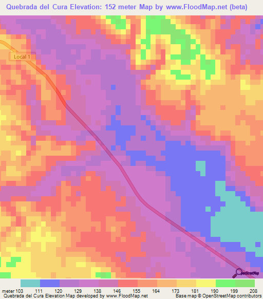 Quebrada del Cura,Venezuela Elevation Map