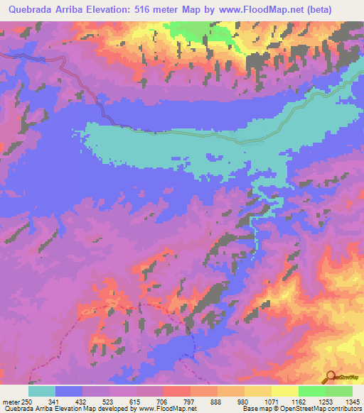 Quebrada Arriba,Venezuela Elevation Map