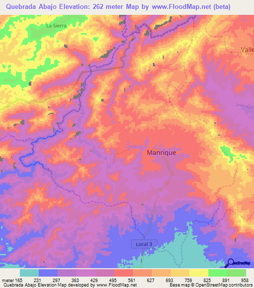 Quebrada Abajo,Venezuela Elevation Map