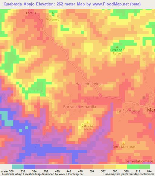 Quebrada Abajo,Venezuela Elevation Map