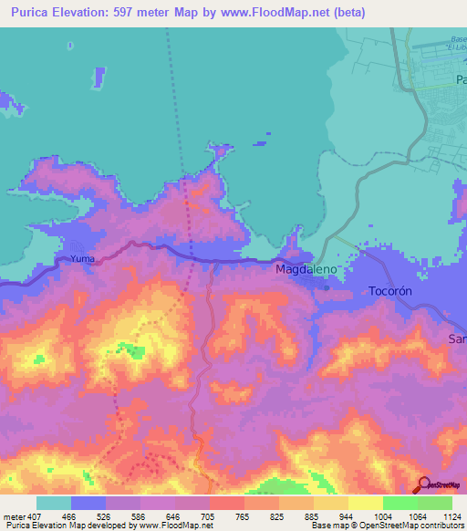 Purica,Venezuela Elevation Map