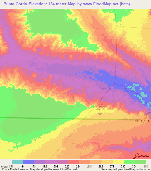 Punta Gorda,Venezuela Elevation Map