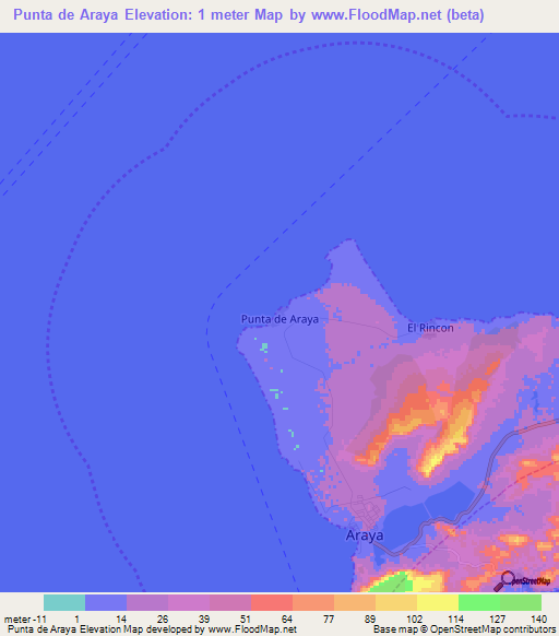 Punta de Araya,Venezuela Elevation Map