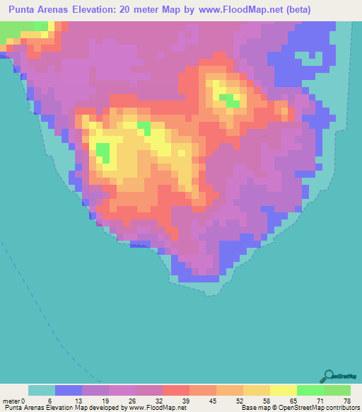 Punta Arenas,Venezuela Elevation Map