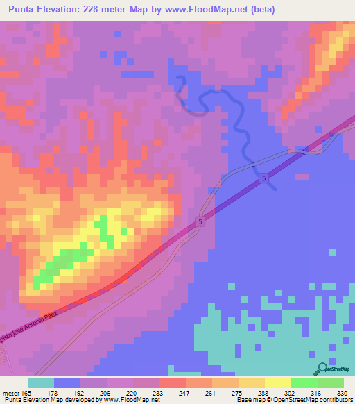 Punta,Venezuela Elevation Map