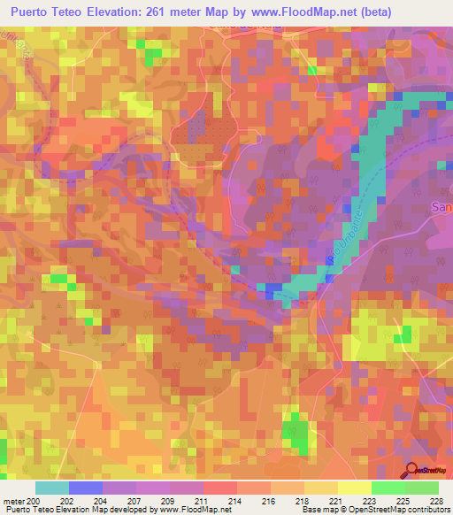 Puerto Teteo,Venezuela Elevation Map