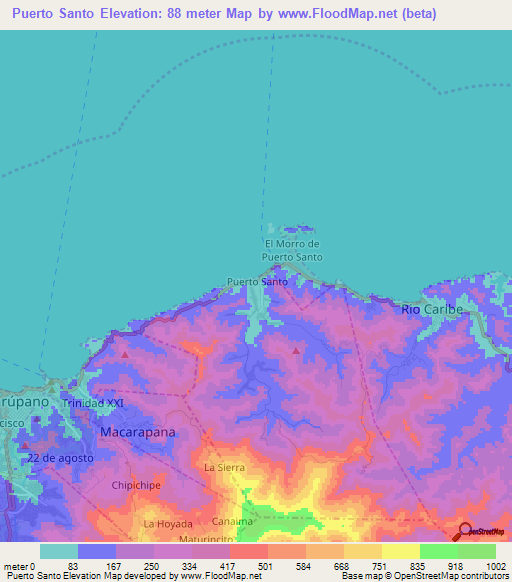 Puerto Santo,Venezuela Elevation Map