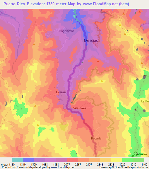 Puerto Rico,Venezuela Elevation Map