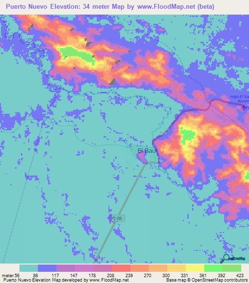 Puerto Nuevo,Venezuela Elevation Map