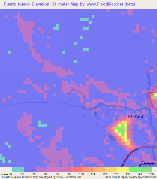 Puerto Nuevo,Venezuela Elevation Map