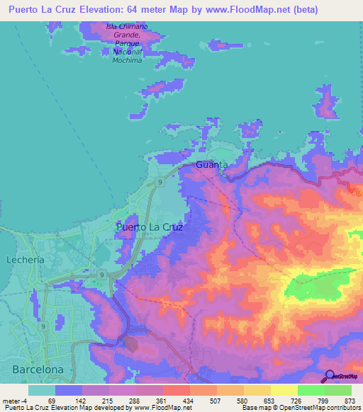 Puerto La Cruz,Venezuela Elevation Map