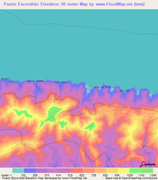 Puerto Escondido,Venezuela Elevation Map