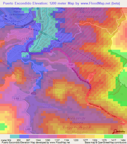 Puerto Escondido,Venezuela Elevation Map