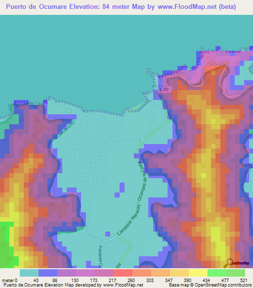 Puerto de Ocumare,Venezuela Elevation Map