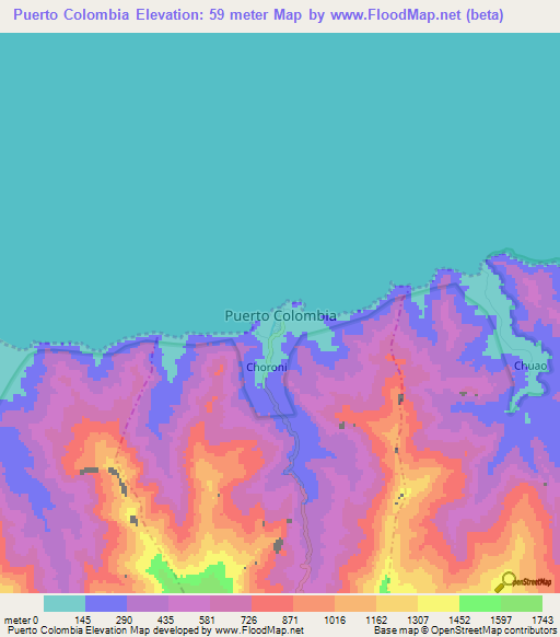 Puerto Colombia,Venezuela Elevation Map