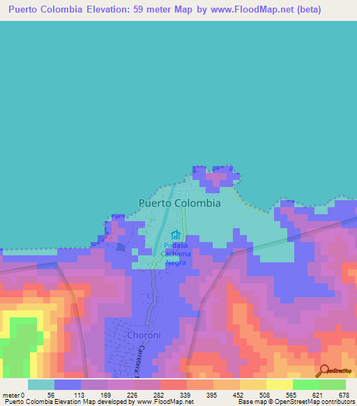 Puerto Colombia,Venezuela Elevation Map