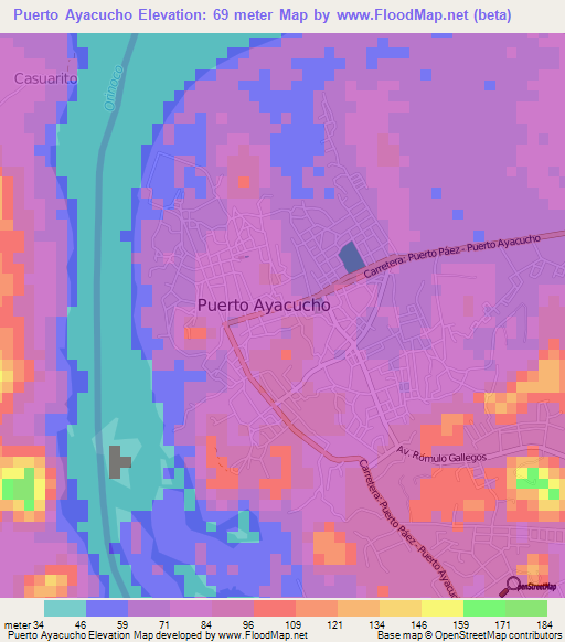 Puerto Ayacucho,Venezuela Elevation Map