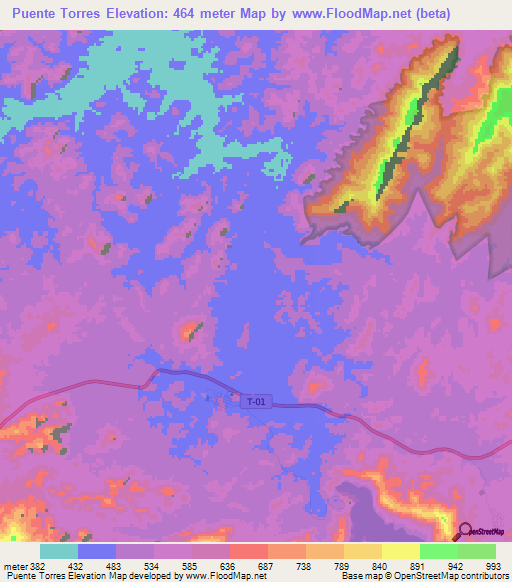 Puente Torres,Venezuela Elevation Map