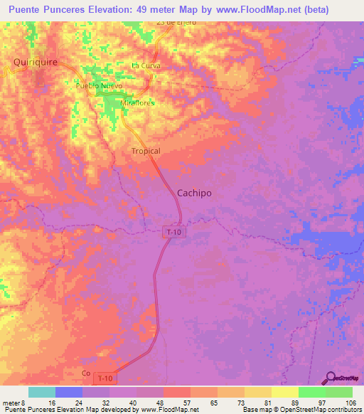 Puente Punceres,Venezuela Elevation Map