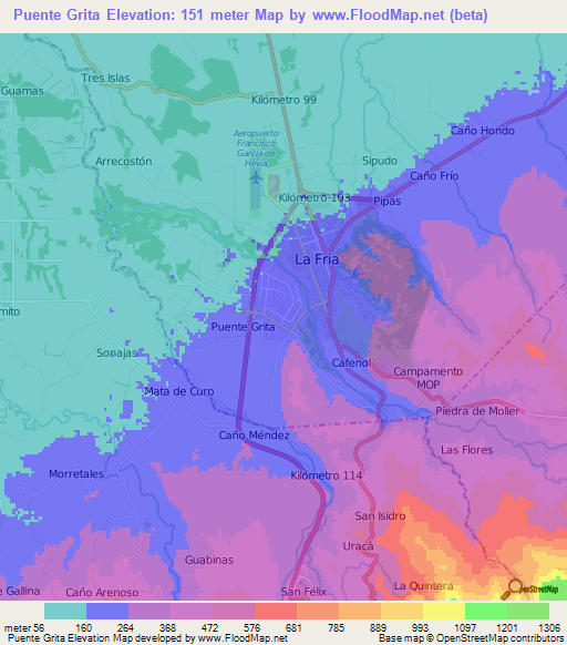 Puente Grita,Venezuela Elevation Map