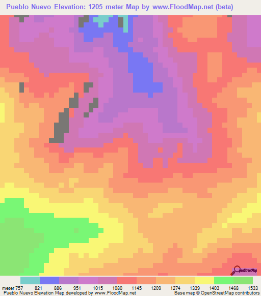 Pueblo Nuevo,Venezuela Elevation Map