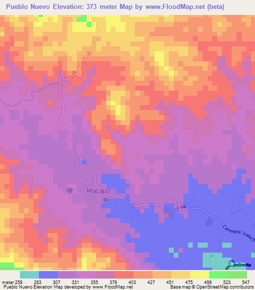 Pueblo Nuevo,Venezuela Elevation Map