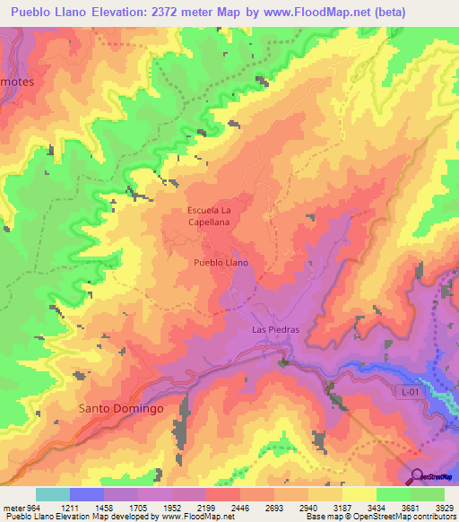 Pueblo Llano,Venezuela Elevation Map