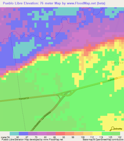 Pueblo Libre,Venezuela Elevation Map