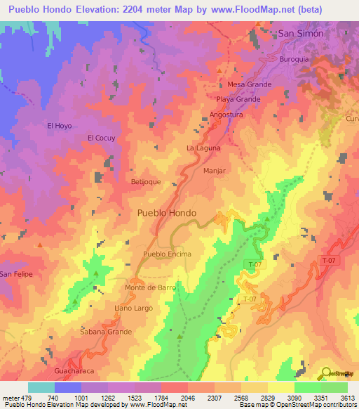 Pueblo Hondo,Venezuela Elevation Map