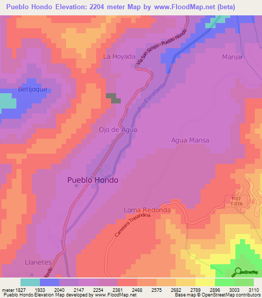 Pueblo Hondo,Venezuela Elevation Map