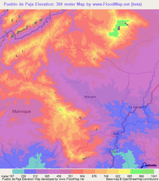 Pueblo de Paja,Venezuela Elevation Map
