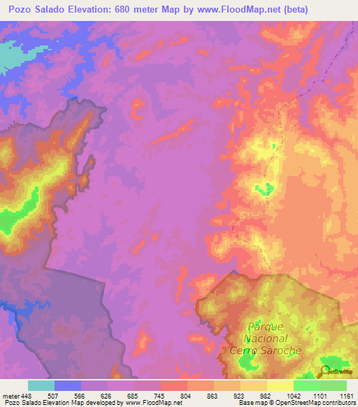 Pozo Salado,Venezuela Elevation Map