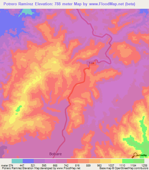 Potrero Ramirez,Venezuela Elevation Map