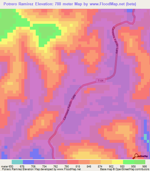 Potrero Ramirez,Venezuela Elevation Map