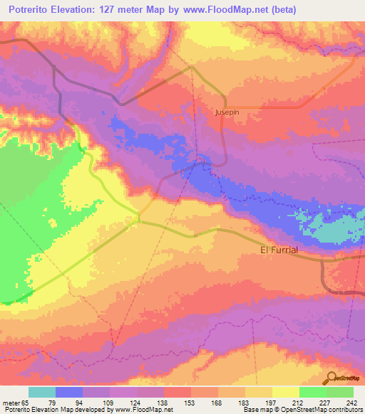 Potrerito,Venezuela Elevation Map