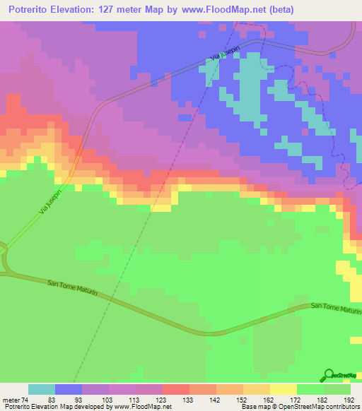 Potrerito,Venezuela Elevation Map