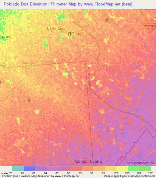 Poblado Dos,Venezuela Elevation Map