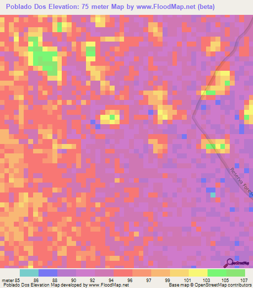 Poblado Dos,Venezuela Elevation Map