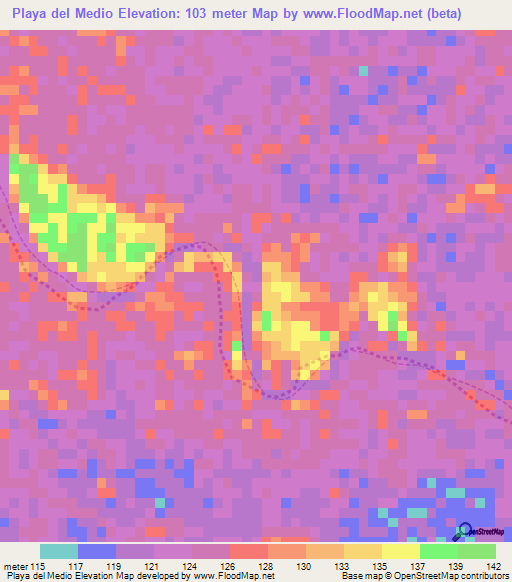 Playa del Medio,Venezuela Elevation Map