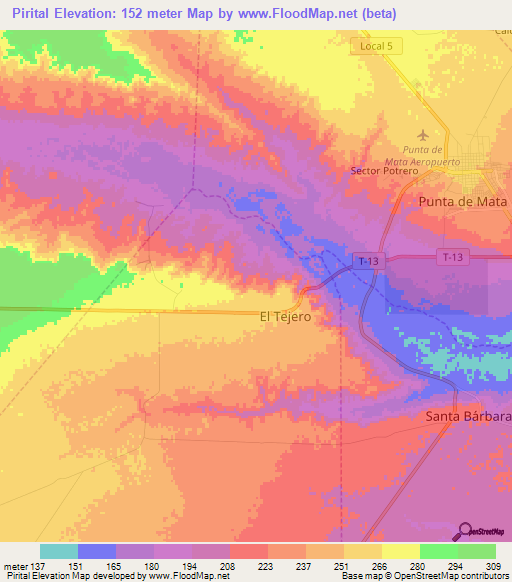 Pirital,Venezuela Elevation Map