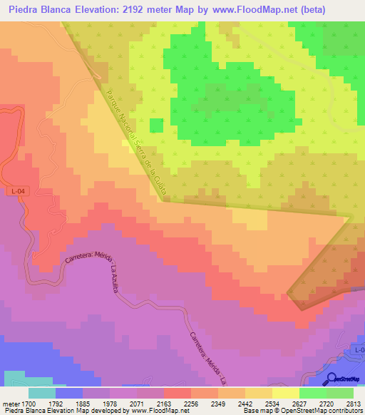 Piedra Blanca,Venezuela Elevation Map