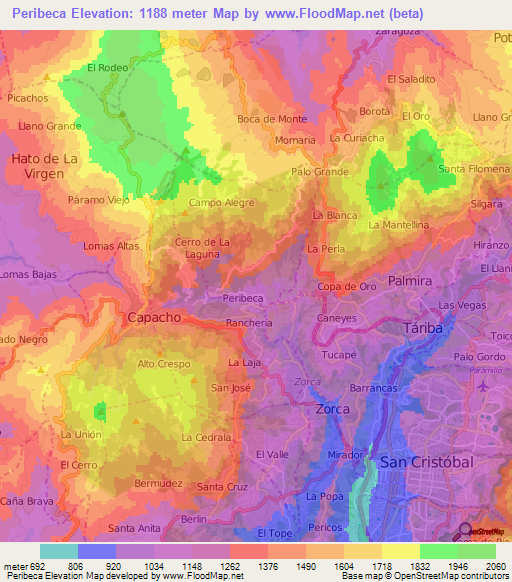 Peribeca,Venezuela Elevation Map