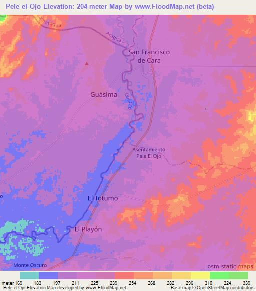 Pele el Ojo,Venezuela Elevation Map
