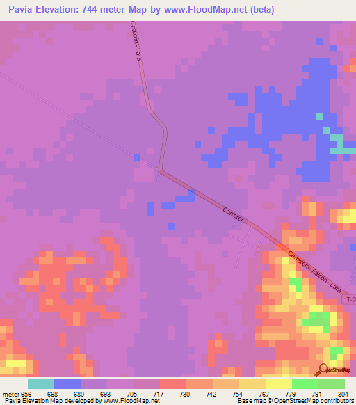 Pavia,Venezuela Elevation Map