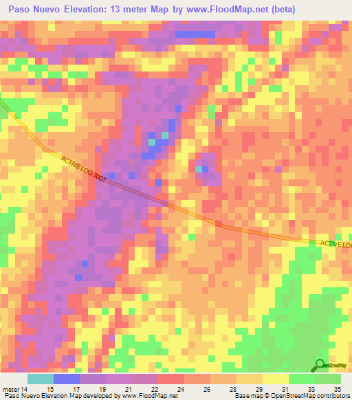 Paso Nuevo,Venezuela Elevation Map