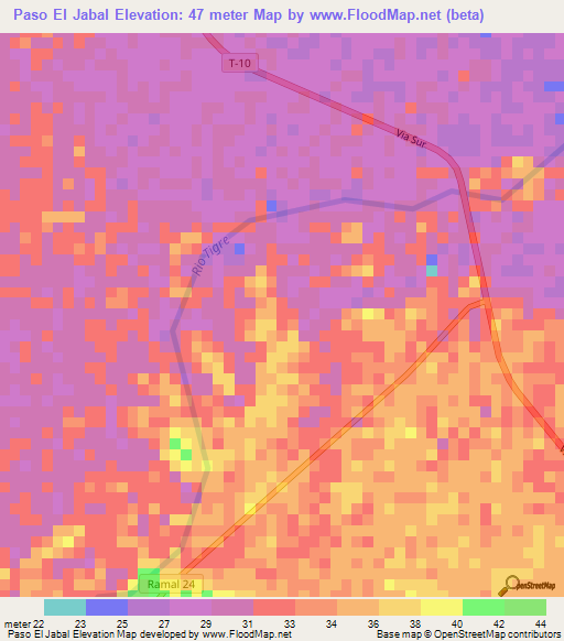 Paso El Jabal,Venezuela Elevation Map