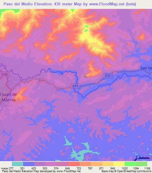 Paso del Medio,Venezuela Elevation Map