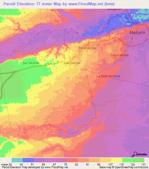 Parodi,Venezuela Elevation Map